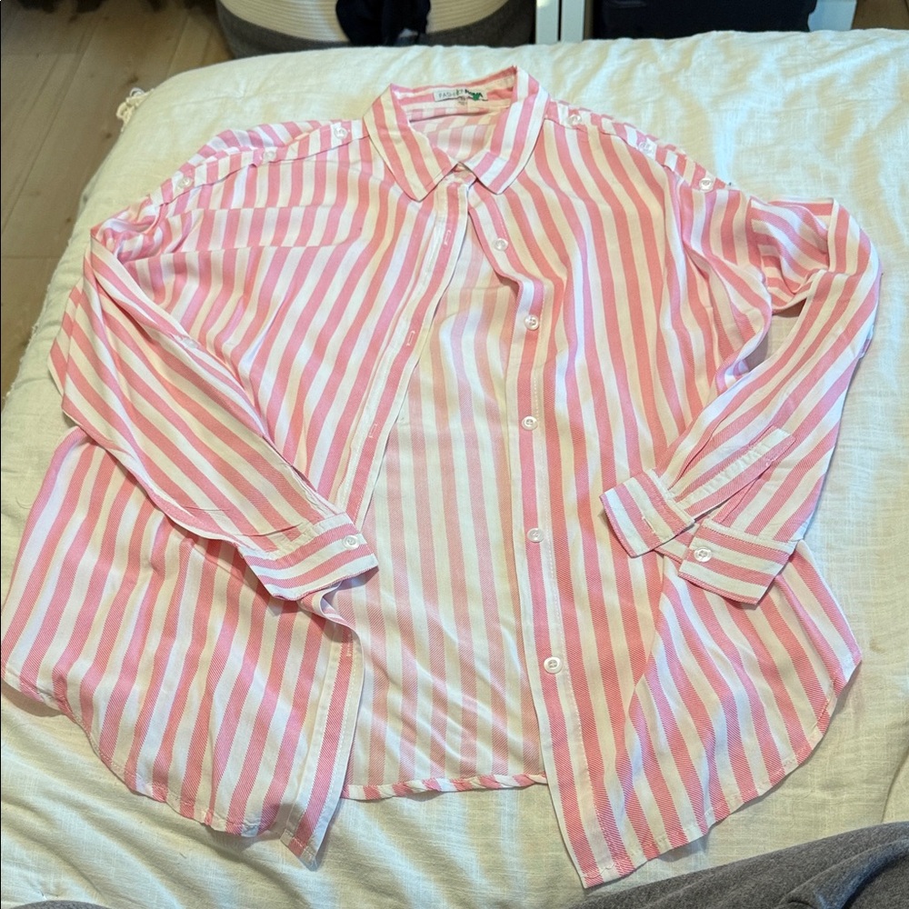 Fashion Nova Pink and White Striped Button Down Shirt